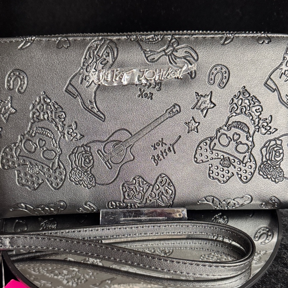 Betsey Johnson Black Embossed Wristlet with Silver Accents - Picture 4 of 7